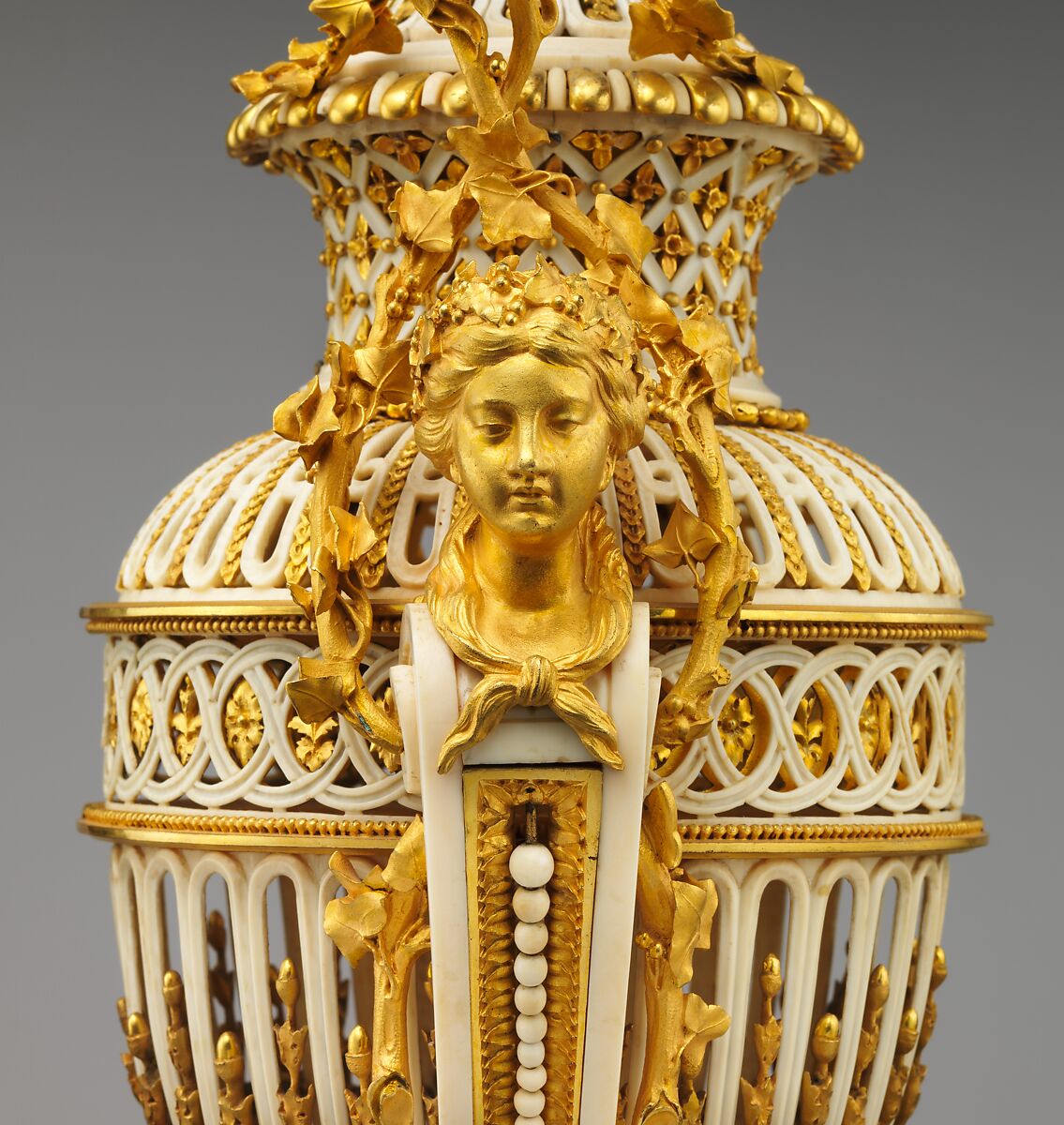 Vase with cover (Vase en ivoire) (one of a pair), Ivory and gilt bronze, French, Paris