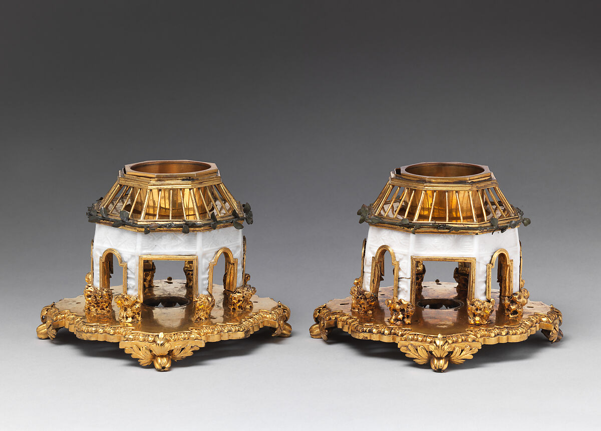 Pair of incense burners, Hard-paste porcelain, gilt-bronze mounts, Chinese with French mounts 