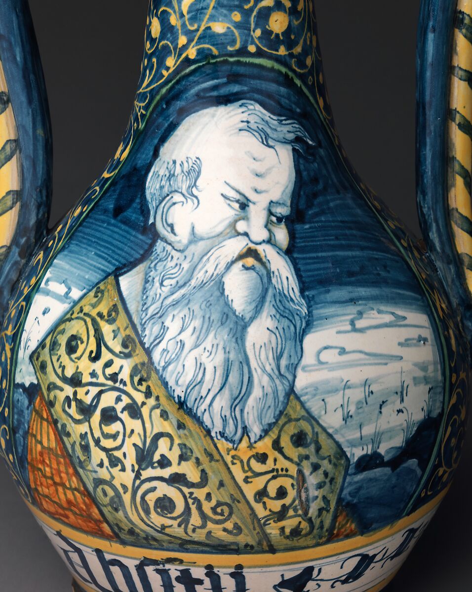 Pharmacy bottle (one of a pair), Workshop of Orazio Pompei (Italian, ca. 1516–1590/96), Maiolica (tin-glazed earthenware), Italian, Castelli