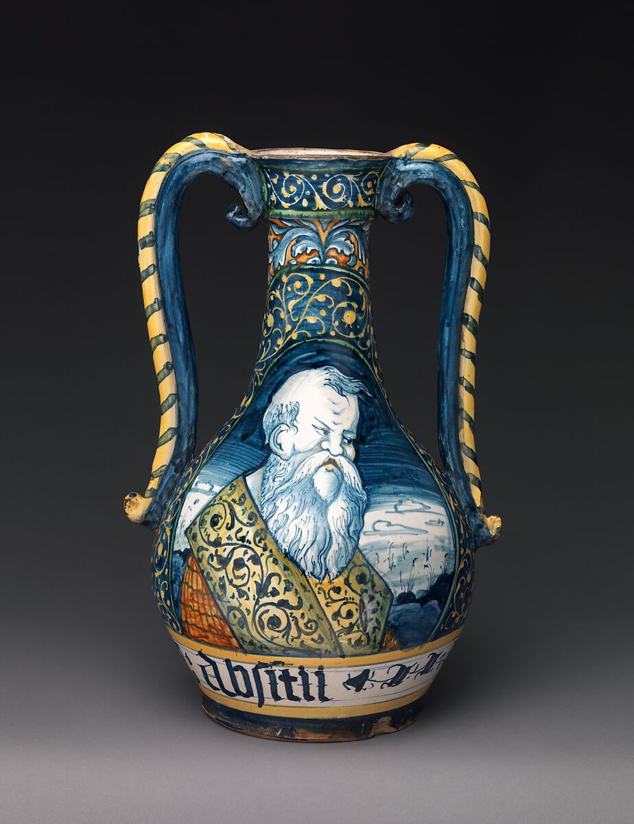 Pharmacy bottle (one of a pair), Workshop of Orazio Pompei (Italian, ca. 1516–1590/96), Maiolica (tin-glazed earthenware), Italian, Castelli 