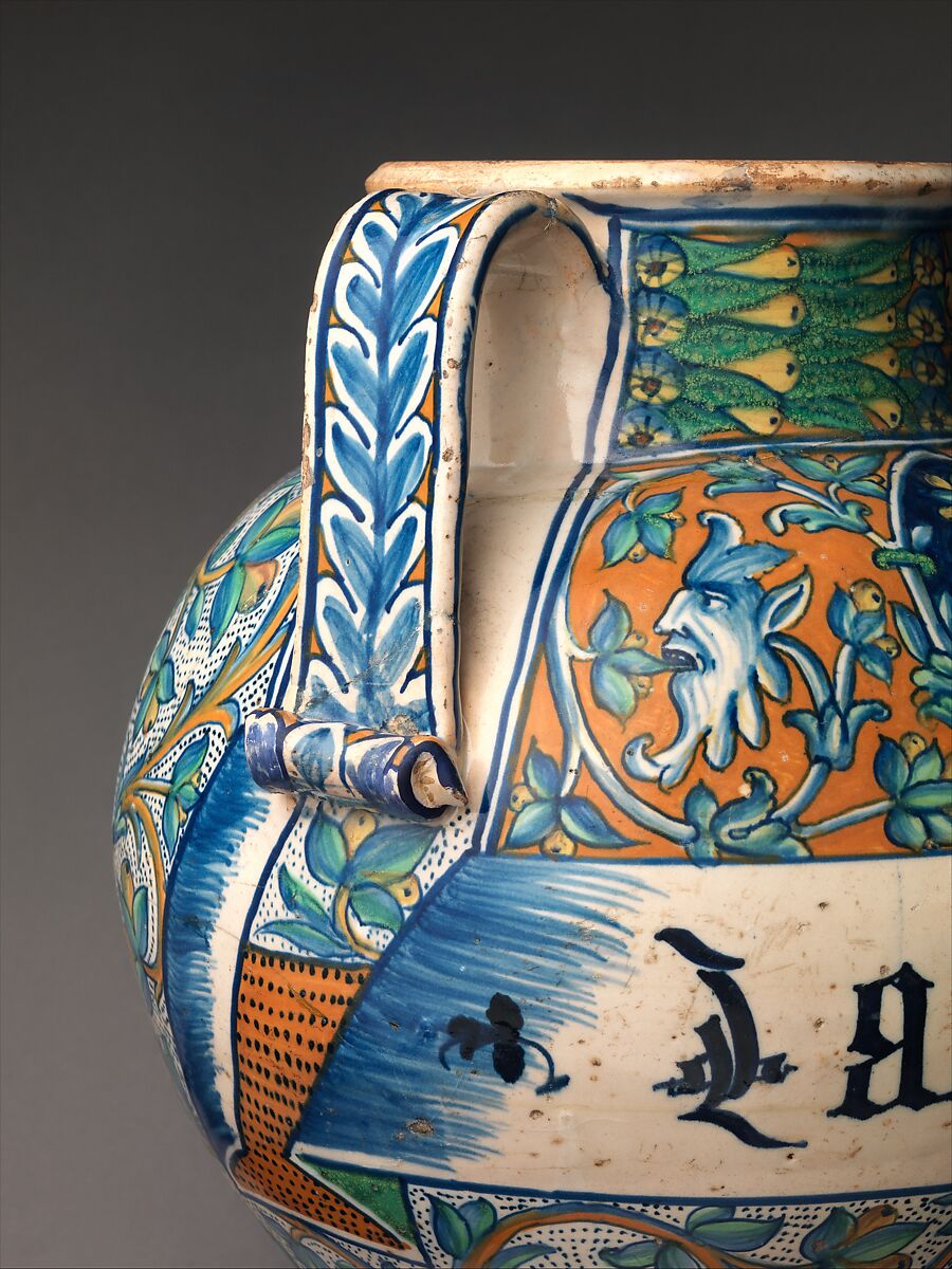 Storage or pharmacy jar, Maiolica (tin-glazed earthenware), Italian, perhaps Siena