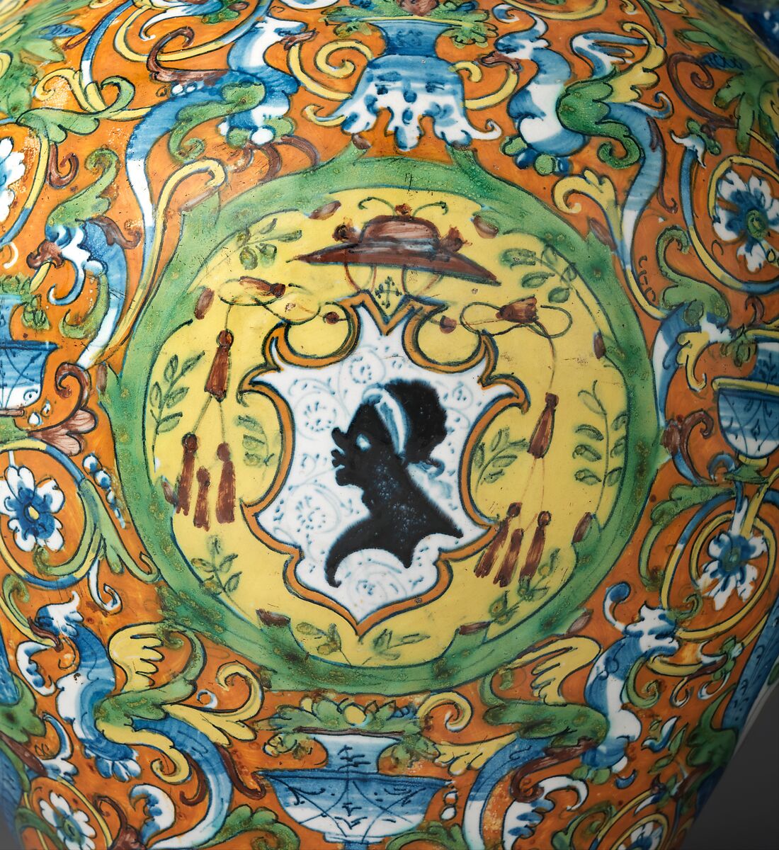 Double-spouted armorial ewer, LA Workshop (Italian, active Montelupo, ca. 1520–ca. 1660), Maiolica (tin-glazed earthenware), Italian, Montelupo