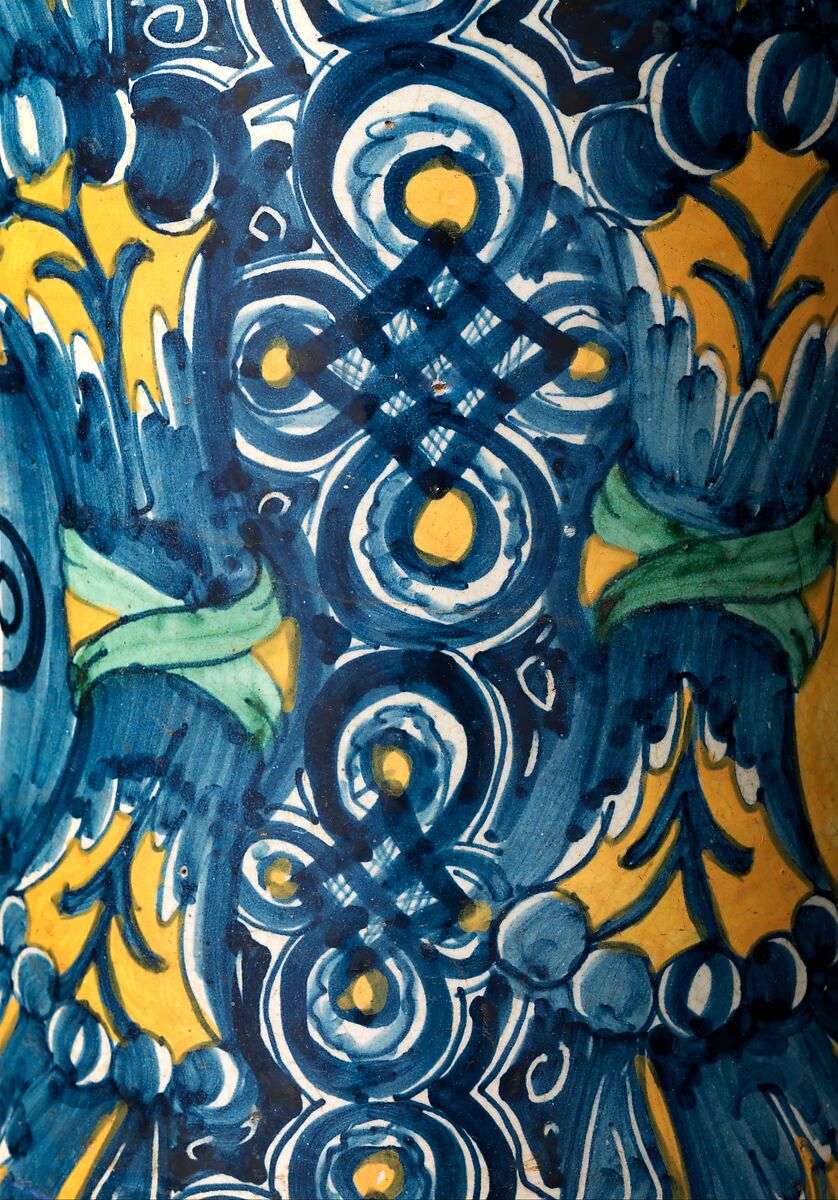 Storage jar (albarello) for mostarda, Maiolica (tin-glazed earthenware), Italian