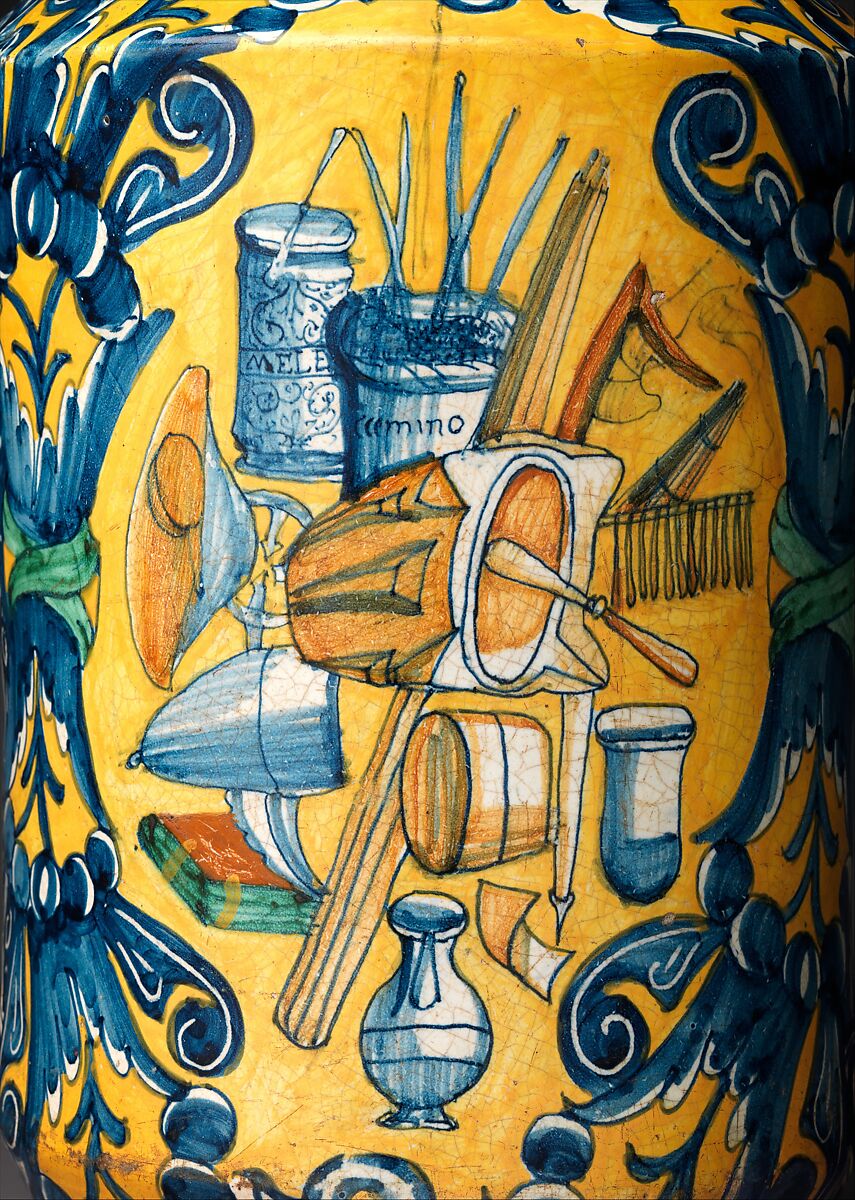 Storage jar (albarello) for mostarda, Maiolica (tin-glazed earthenware), Italian