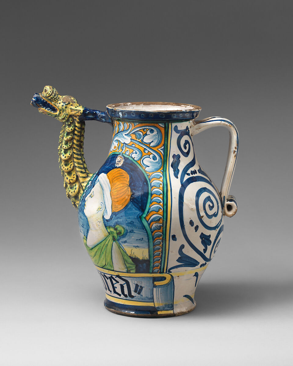 Drug pot (one of a pair), Workshop of Orazio Pompei (Italian, ca. 1516–1590/96), Maiolica (tin-glazed earthenware), Italian, Castelli