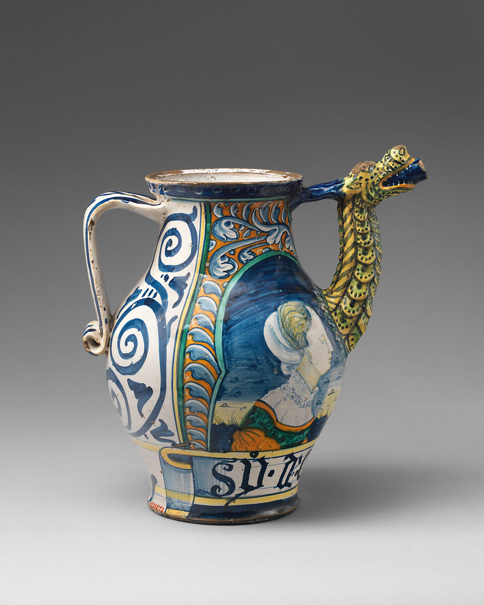 Drug pot (one of a pair), Workshop of Orazio Pompei (Italian, ca. 1516–1590/96), Maiolica (tin-glazed earthenware), Italian, Castelli 