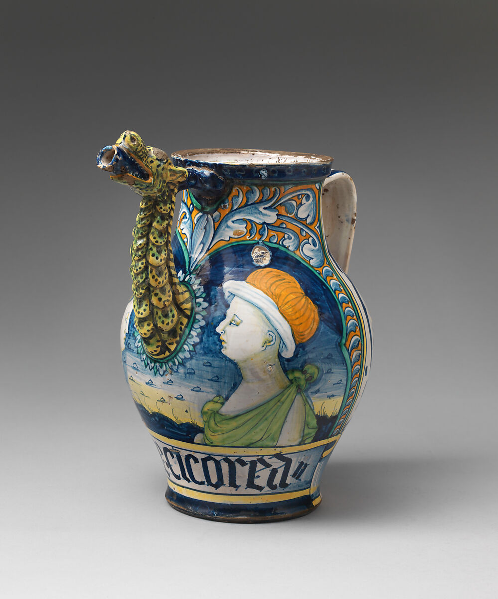 Drug pot (one of a pair), Workshop of Orazio Pompei (Italian, ca. 1516–1590/96), Maiolica (tin-glazed earthenware), Italian, Castelli