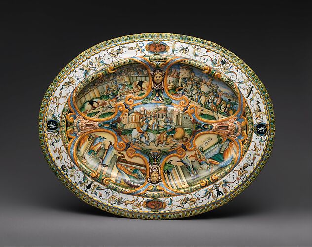 Oval basin or dish with subject from Amadis of Gaul