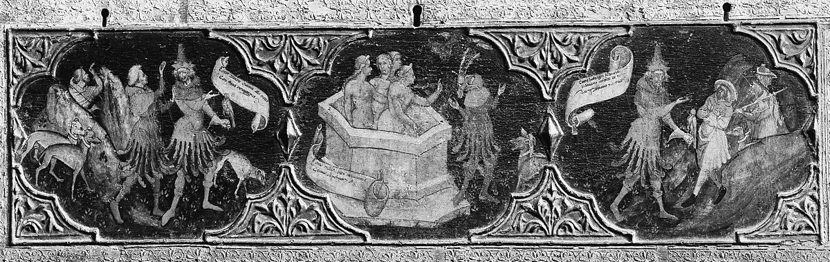 Cassone (one of a pair), Italian (Florentine?) Painter  , second quarter 15th century, Tempera on lindenwood, molded and gilt ornament, Italian, probably Florence