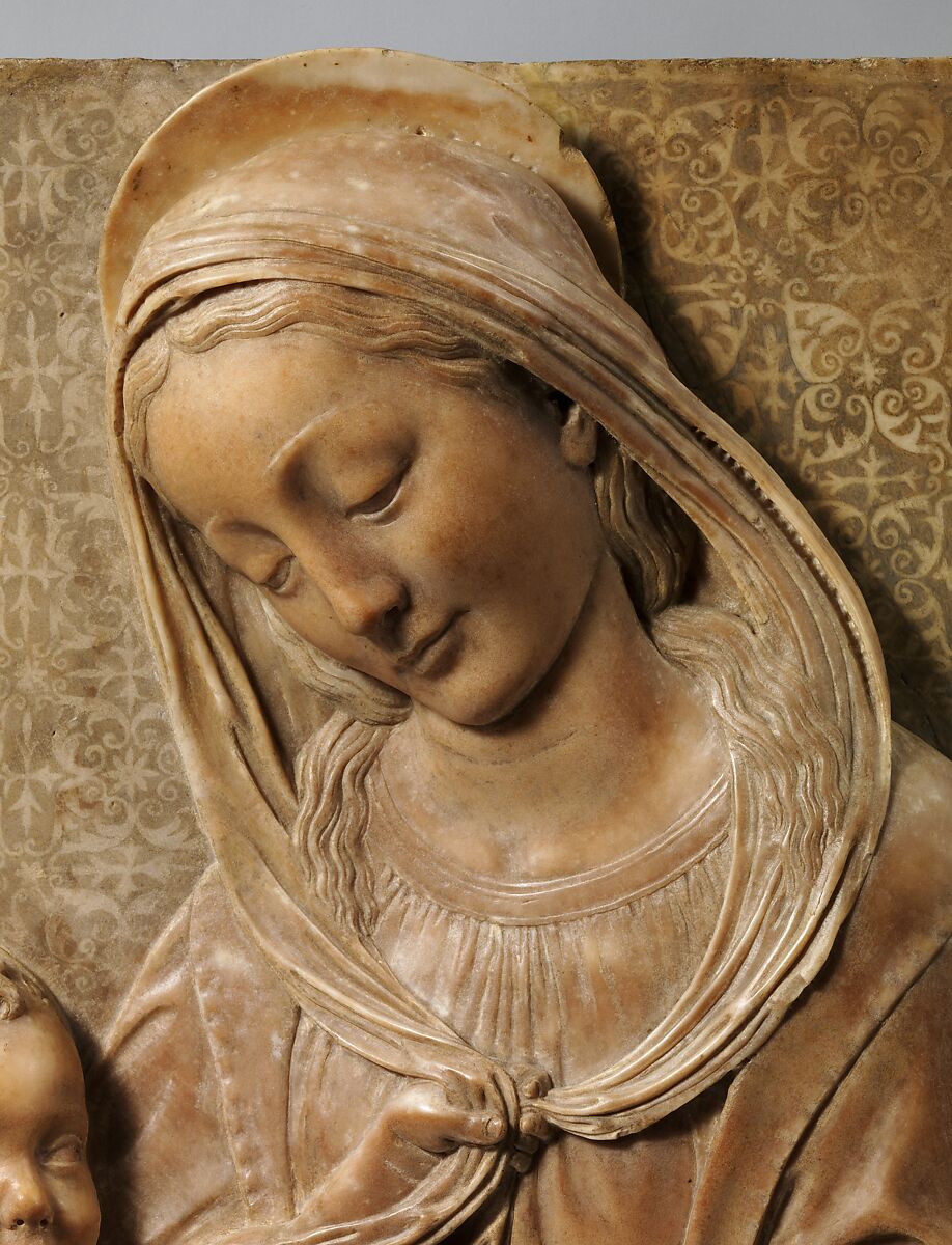 Madonna and Child, Benedetto da Maiano (Italian, Maiano 1442–1497 Florence), Marble, painted background, Italian, Florence