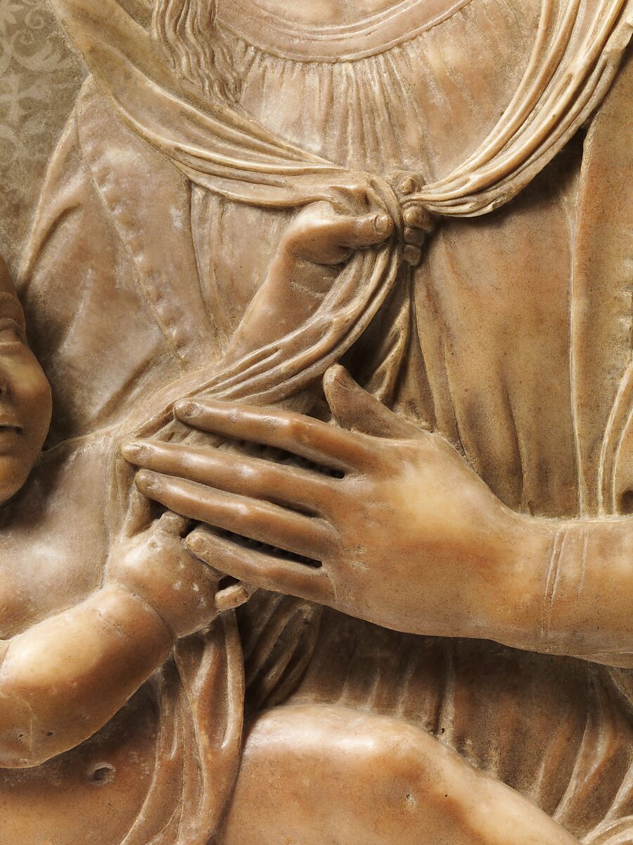 Madonna and Child, Benedetto da Maiano (Italian, Maiano 1442–1497 Florence), Marble, painted background, Italian, Florence