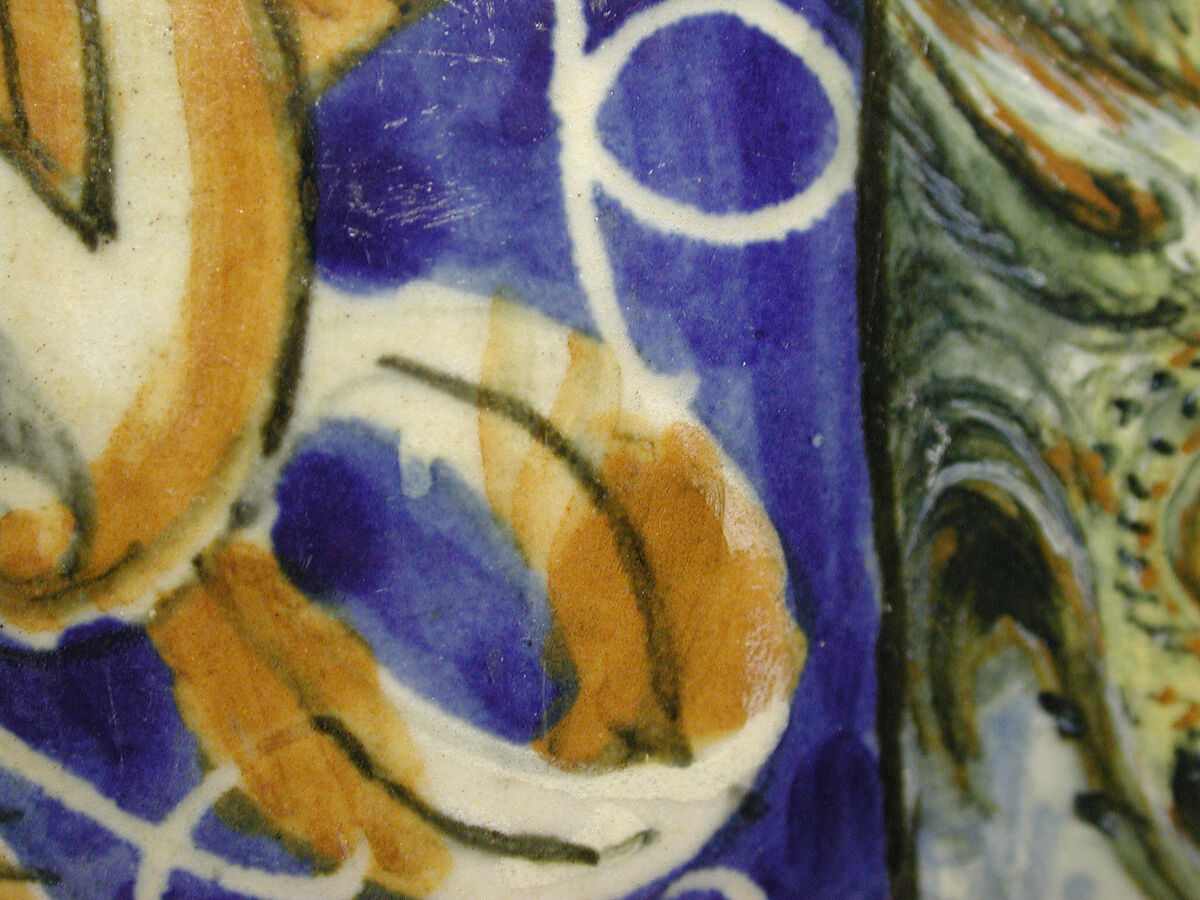 Lidded pharmacy jar with the personification of Fortuna, Maiolica (tin-glazed earthenware), Italian, probably Pesaro