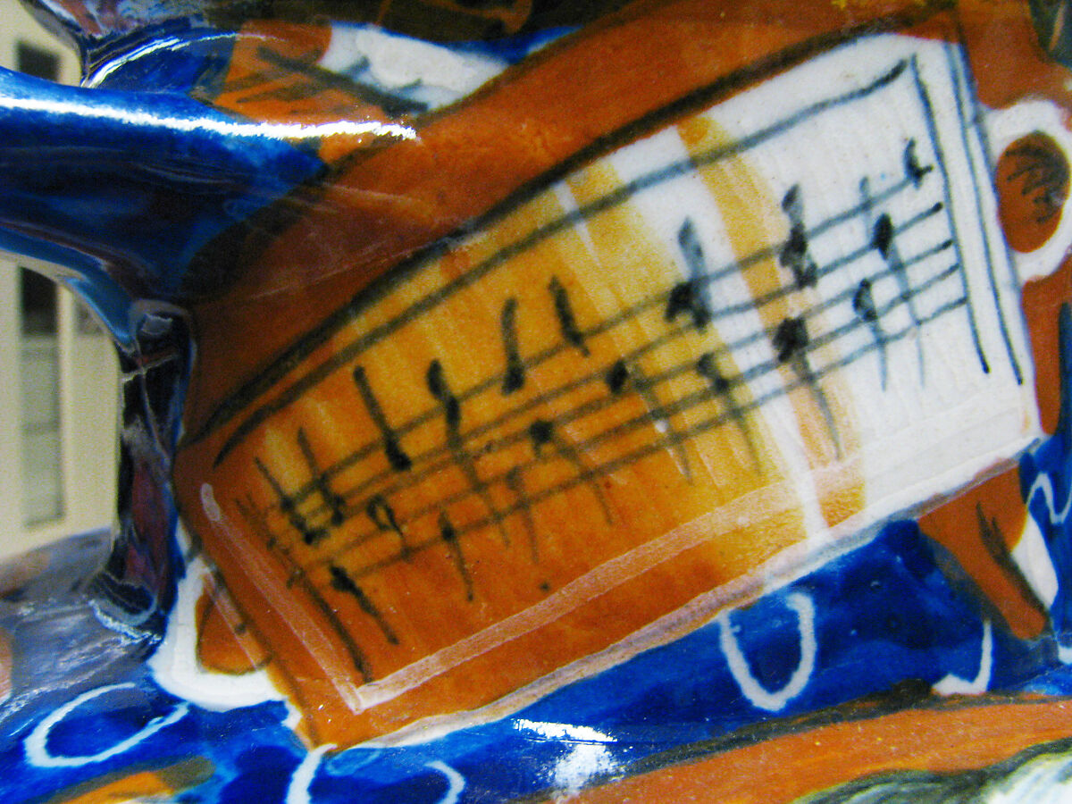 Lidded pharmacy jar with the personification of Fortuna, Maiolica (tin-glazed earthenware), Italian, probably Pesaro