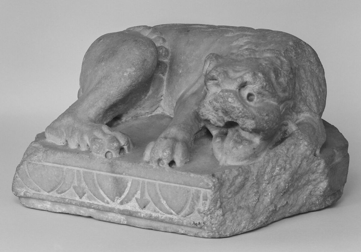 Reclining lion, Marble, possibly Spanish 
