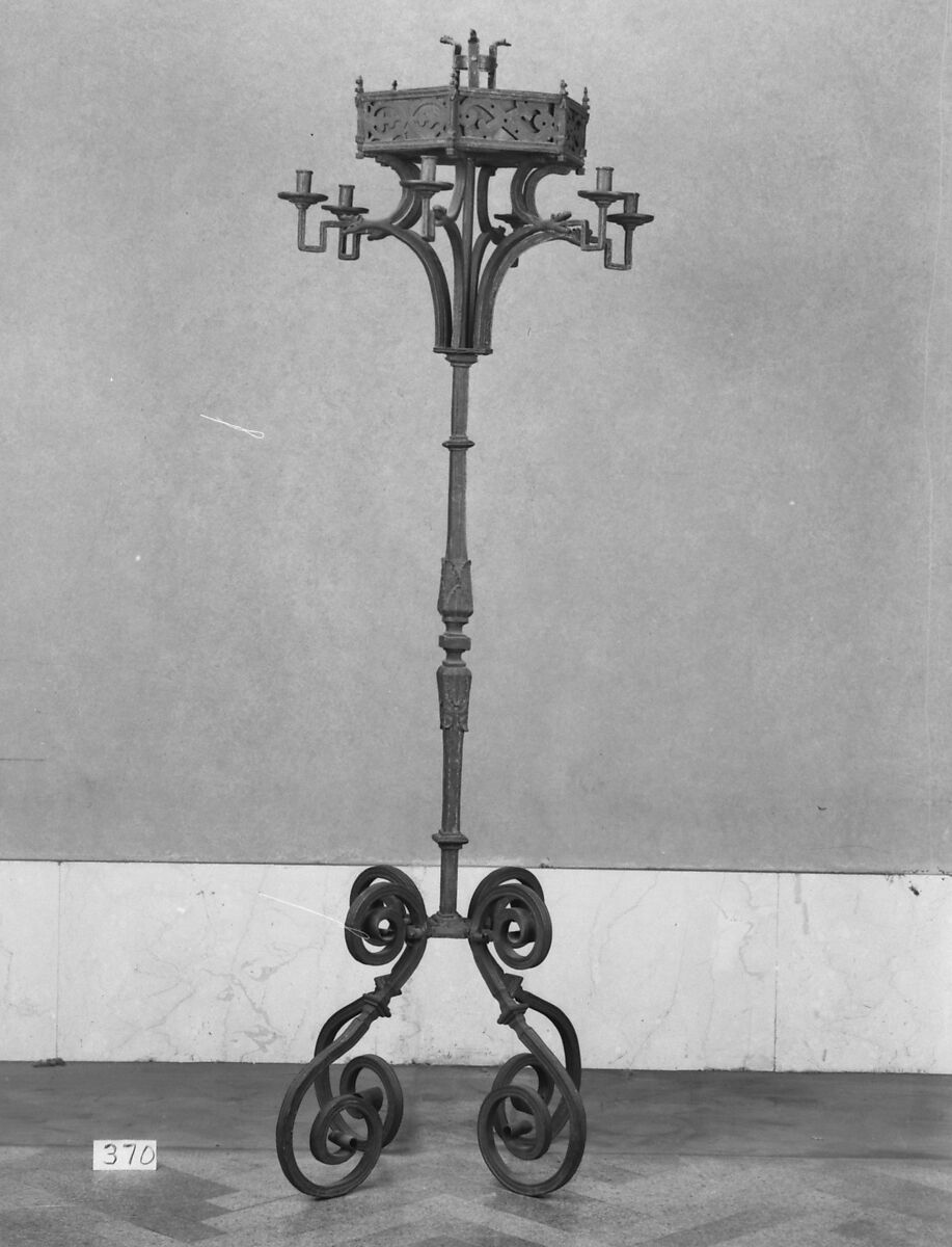 Pair of standing candelabra, Iron, Spanish 