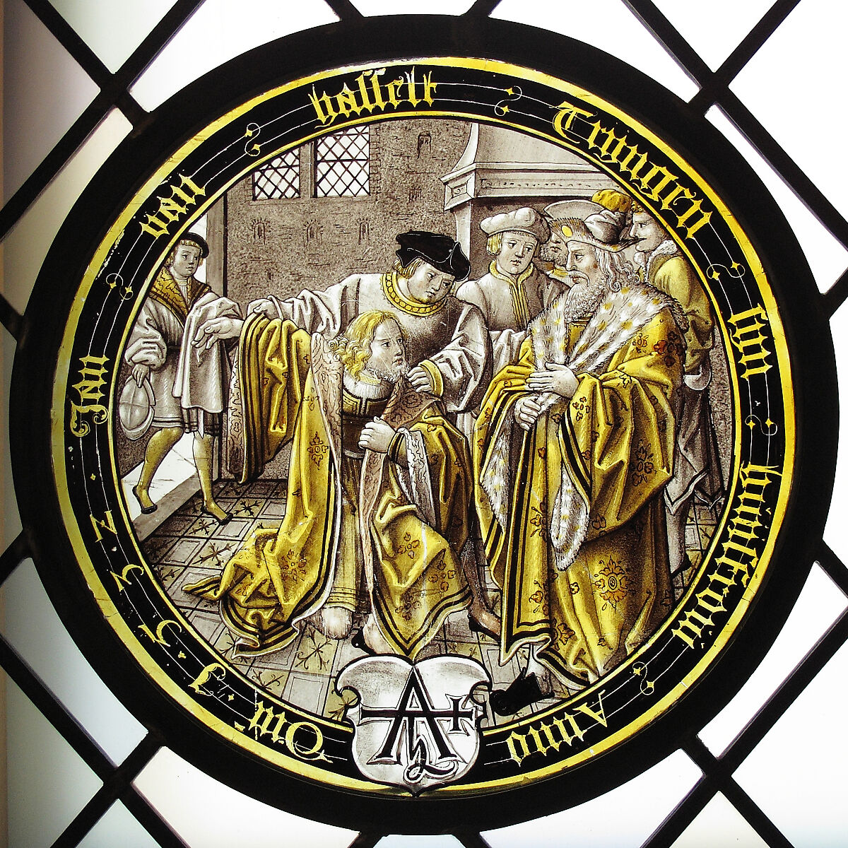 The Prodigal is Given the Best Coat (one of eight scenes from the story of the Prodigal Son), Colorless glass, vitreous paint and silver stain, German