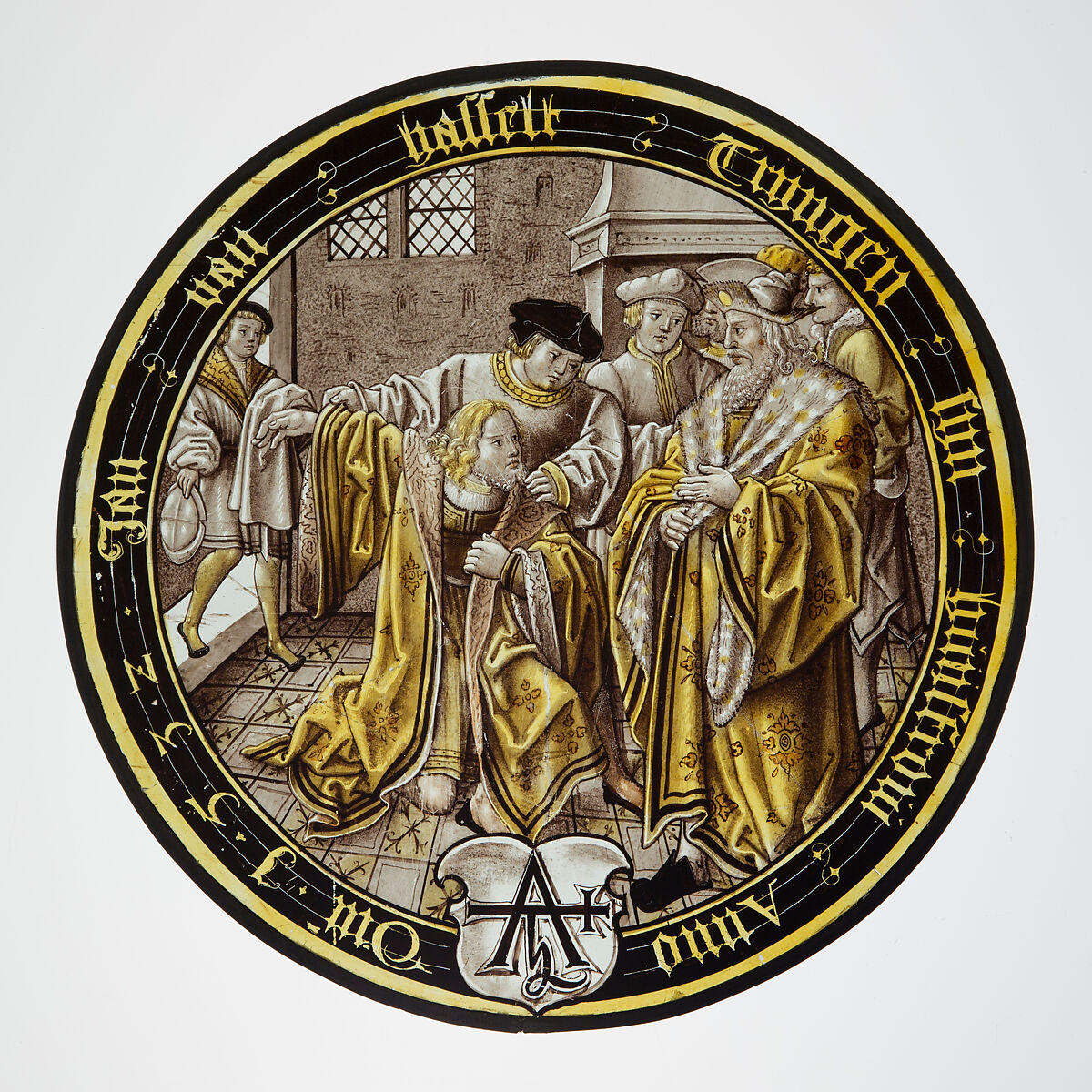 The Prodigal is Given the Best Coat (one of eight scenes from the story of the Prodigal Son), Colorless glass, vitreous paint and silver stain, German 
