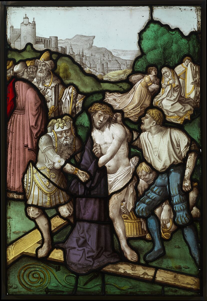 Preparation for the Crucifixion, Jan Rombouts (South Netherlandish (Duchy of Brabant), 1475–1535), Stained glass, Flemish, Leuven 