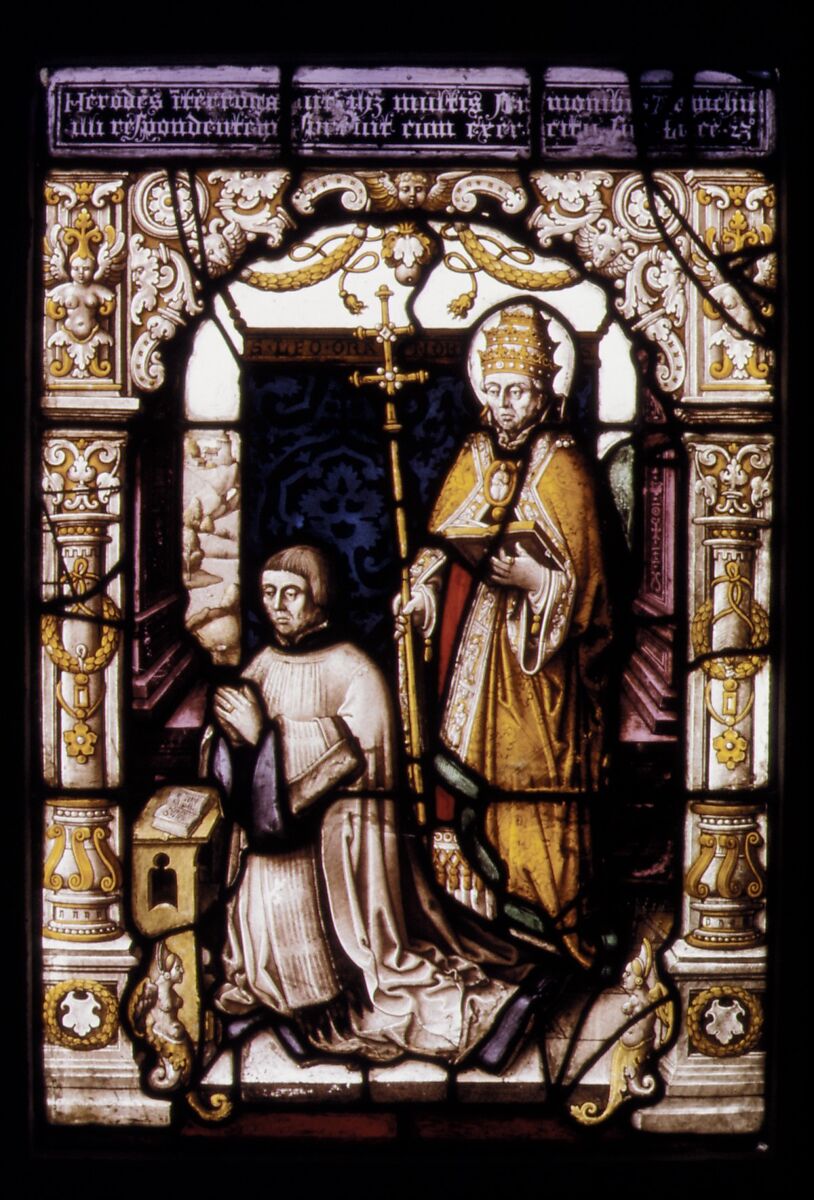 Saint Leo and a canon, Stained glass, Flemish 