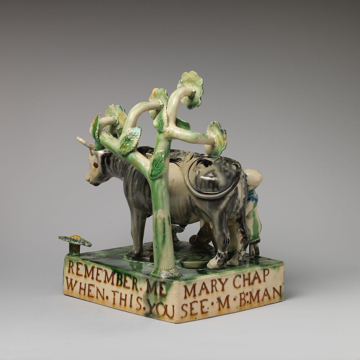 Milkmaid and cow with a dog, Style of Whieldon type, Lead-glazed earthenware, British, Staffordshire