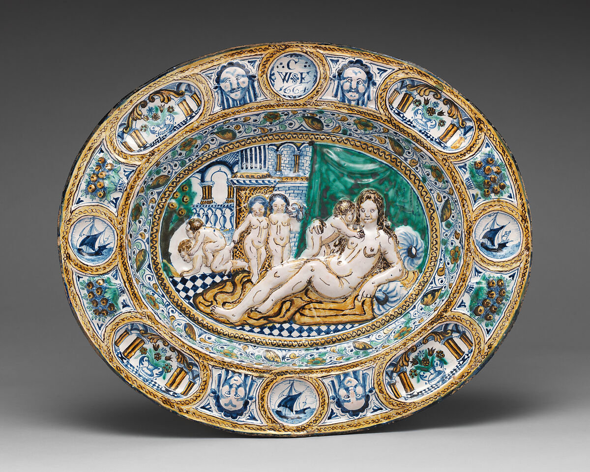 Dish, Tin-glazed earthenware, British, Lambeth 