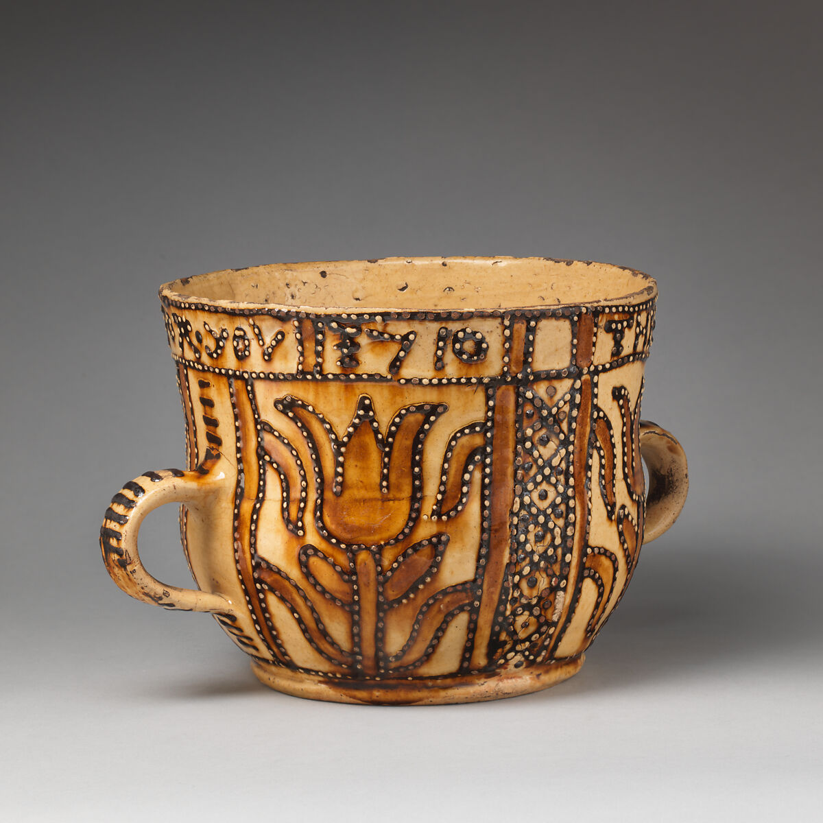 Posset pot, Lead-glazed earthenware, British, Staffordshire