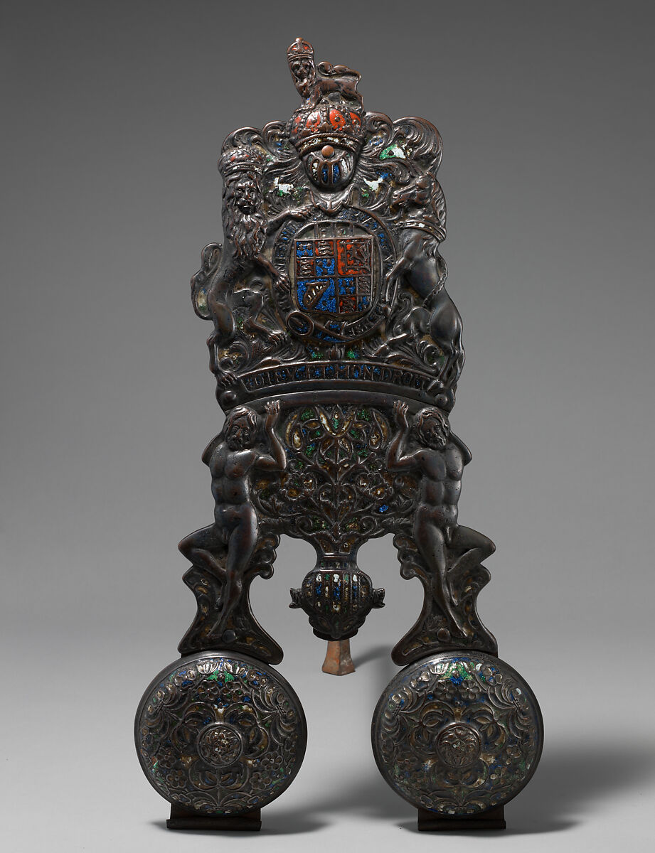 Pair of andirons, Enamel on brass, British