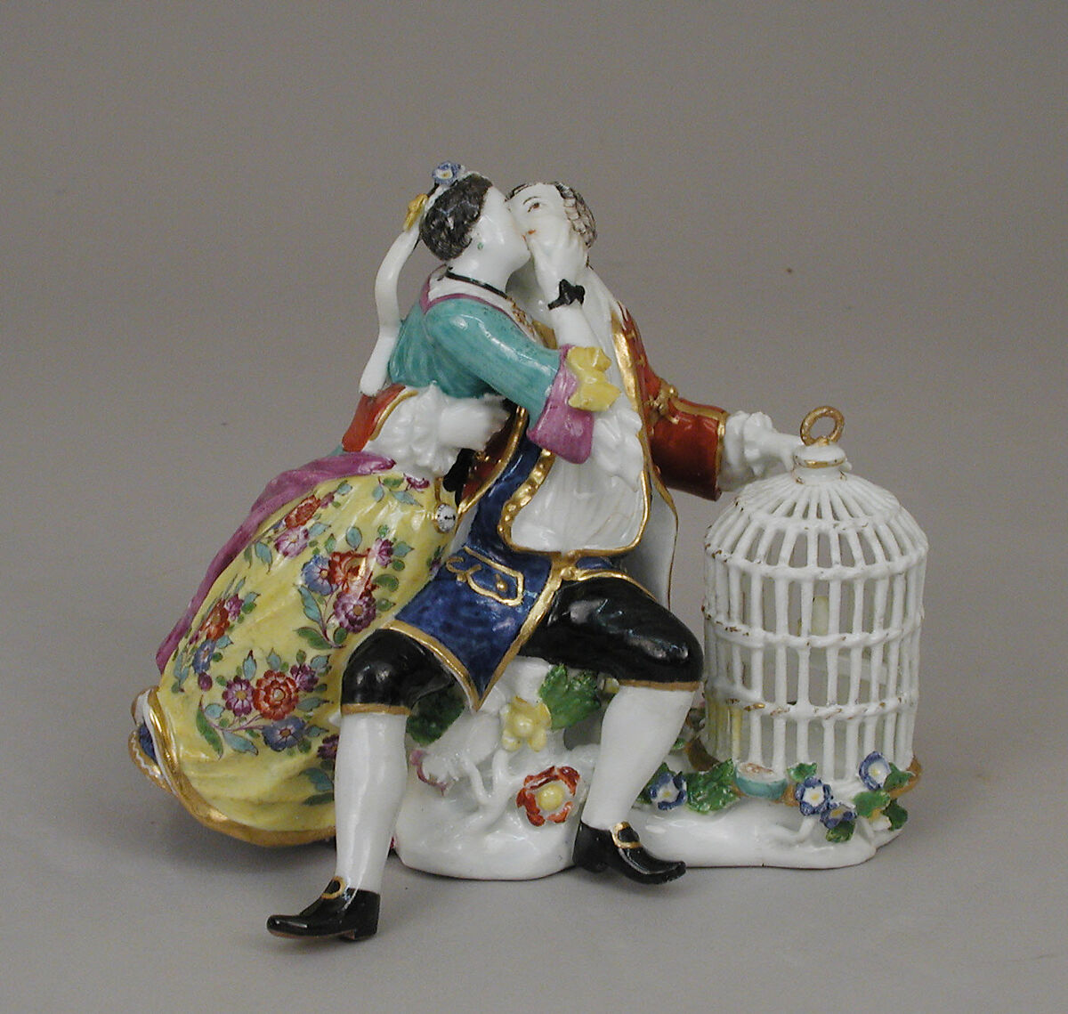Lovers with a Birdcage, Meissen Manufactory (German, 1710–present), Hard-paste porcelain, German, Meissen 