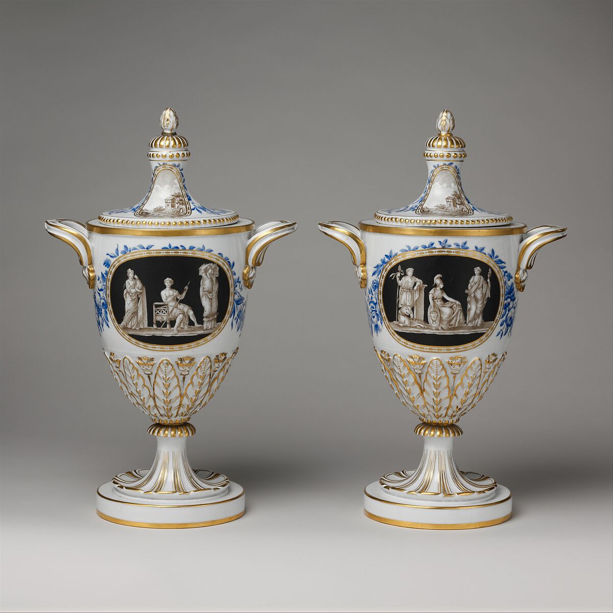 Vase with cover (one of a pair), Real Fabrica de Buen Retiro (Spanish), Soft-paste porcelain, Spanish, Madrid (Buen Retiro)