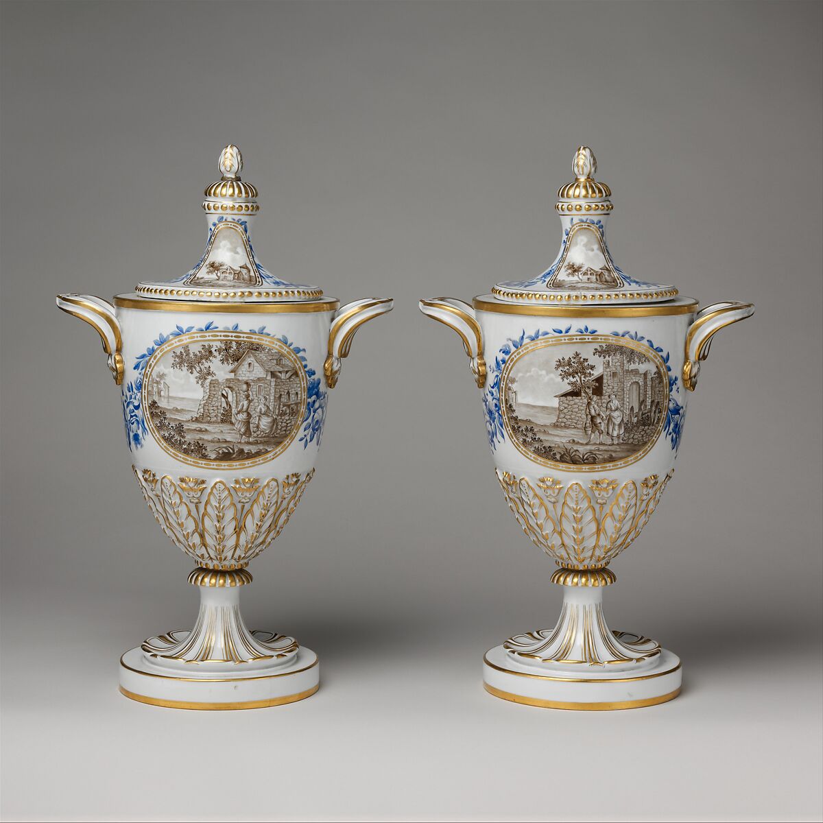 Vase with cover (one of a pair), Real Fabrica de Buen Retiro (Spanish), Soft-paste porcelain, Spanish, Madrid (Buen Retiro) 