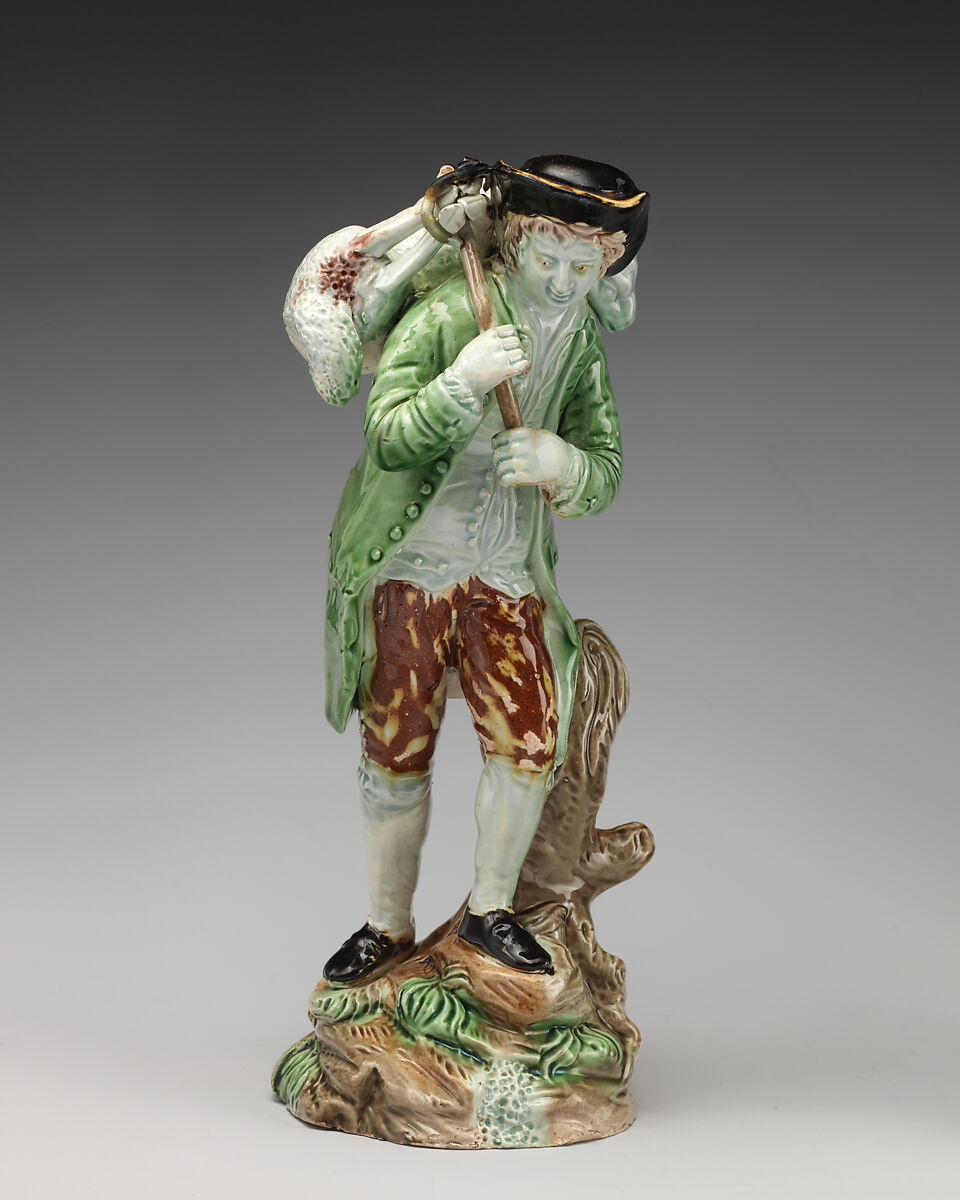 Farmer carrying trussed sheep over his shoulder, Ralph Wood the Younger (British, Burslem 1748–1795 Burslem), Lead-glazed earthenware, British, Burslem, Staffordshire 