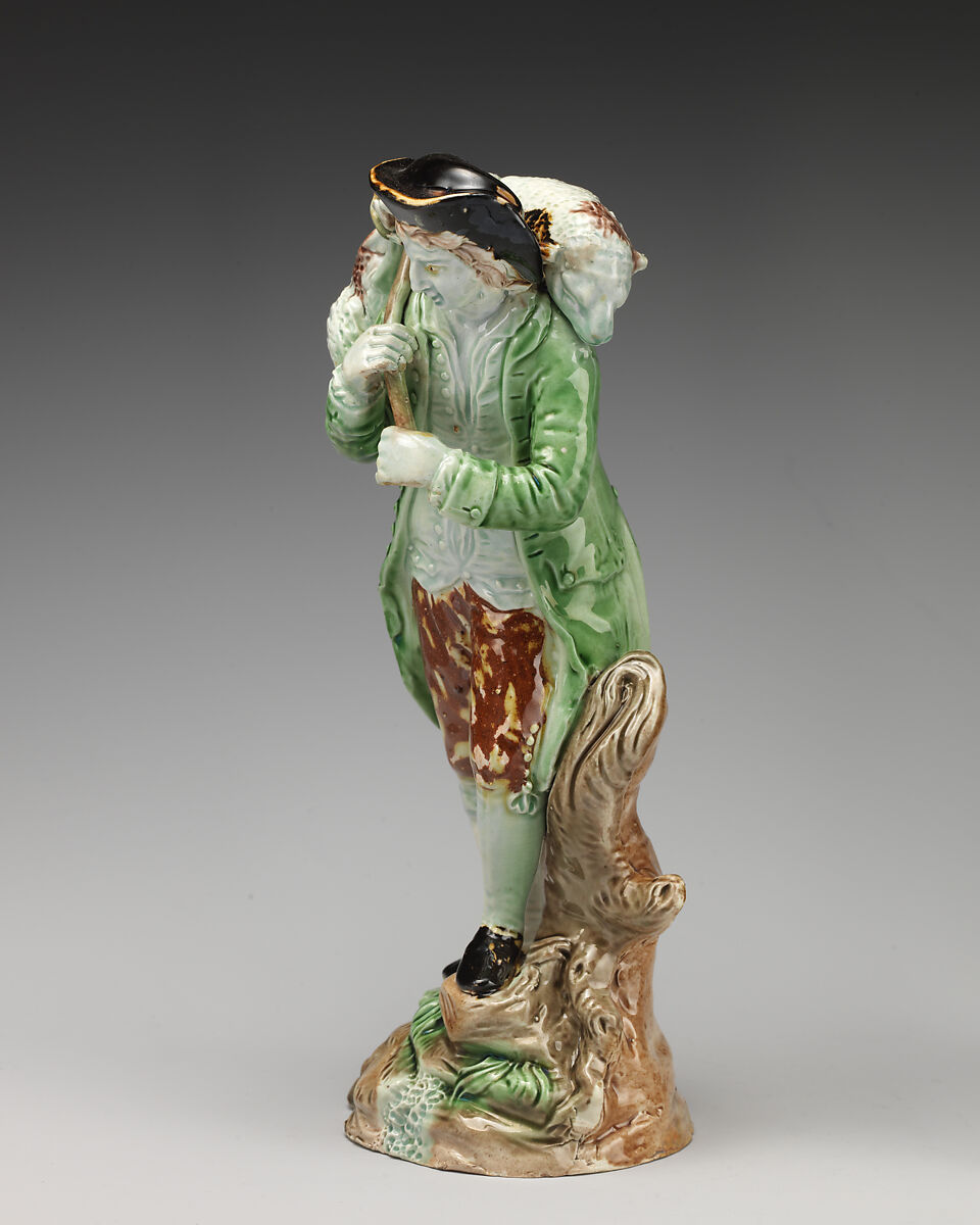 Farmer carrying trussed sheep over his shoulder, Ralph Wood the Younger (British, Burslem 1748–1795 Burslem), Lead-glazed earthenware, British, Burslem, Staffordshire