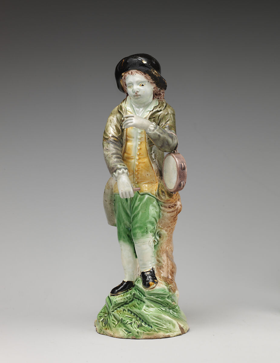 Boy with snare drum, Ralph Wood the Younger (British, Burslem 1748–1795 Burslem), Lead-glazed earthenware, British, Burslem, Staffordshire 