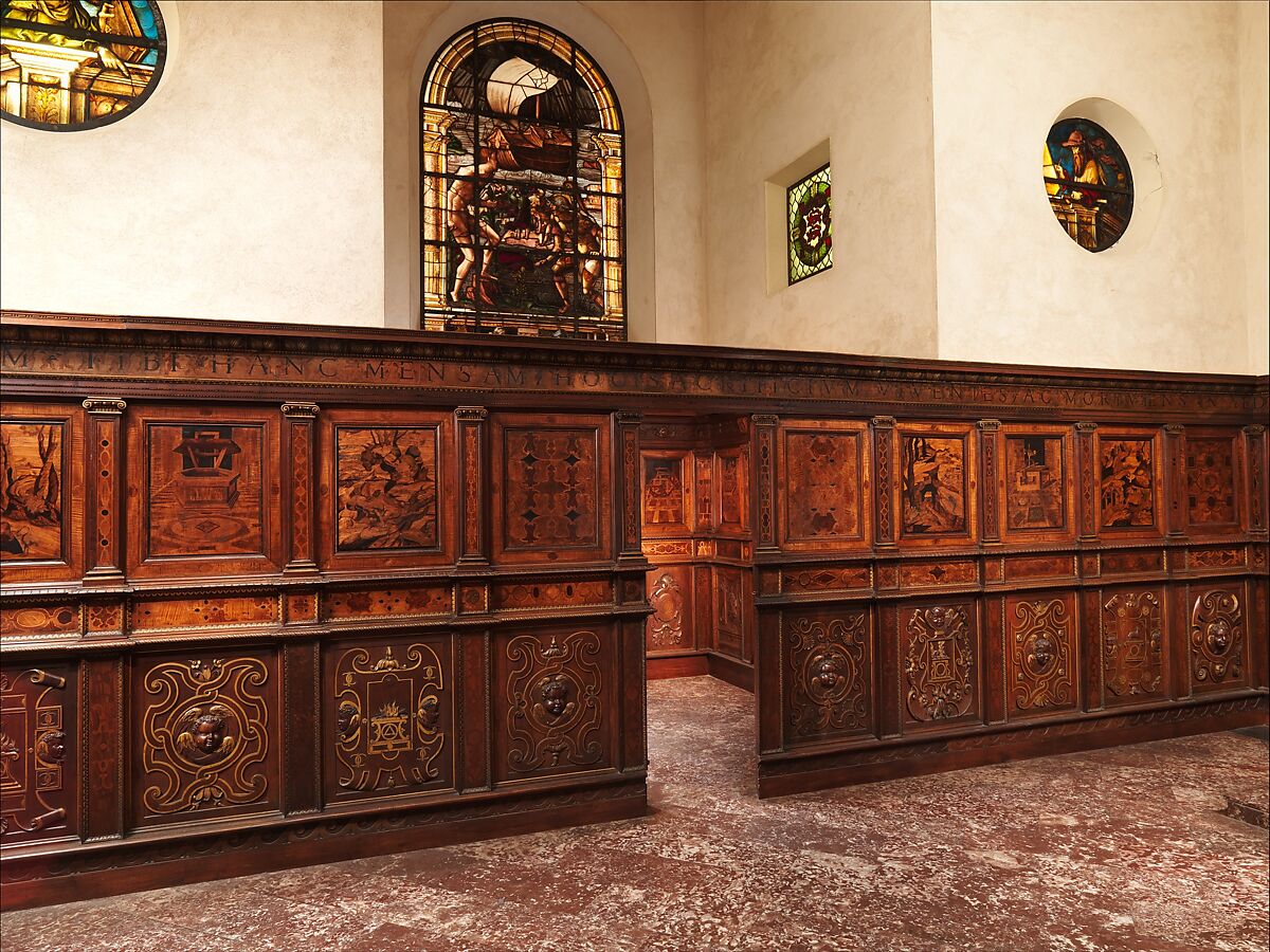 Chapel from Le Château de la Bastie d'Urfé, Fra Damiano da Bergamo (Damiano di Antoniolo de Zambelli) (Italian, Bergamo ca. 1480–1549  Bologna) and his workshop, Walnut and intarsia of various woods, Italian, Bologna