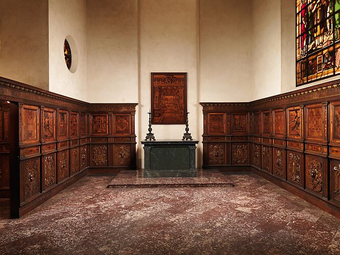 Cassapanca, Cassapanca., anonymous, Italy, c. 1500 - c. 1600, walnut  (hardwood), pine (wood), w 268 cm × h 93.5 cm × d 68.5 cm w 273.5 cm × h 11  cm × d 92 cm w 58 cm h 3.5 cm × d 7.8 cm Stock Photo - Alamy