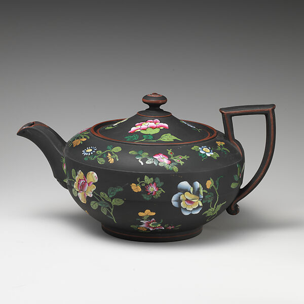 Teapot with cover (part of a set), Josiah Wedgwood and Sons (British, Etruria, Staffordshire, 1759–present), Basalt ware, British, Etruria, Staffordshire 