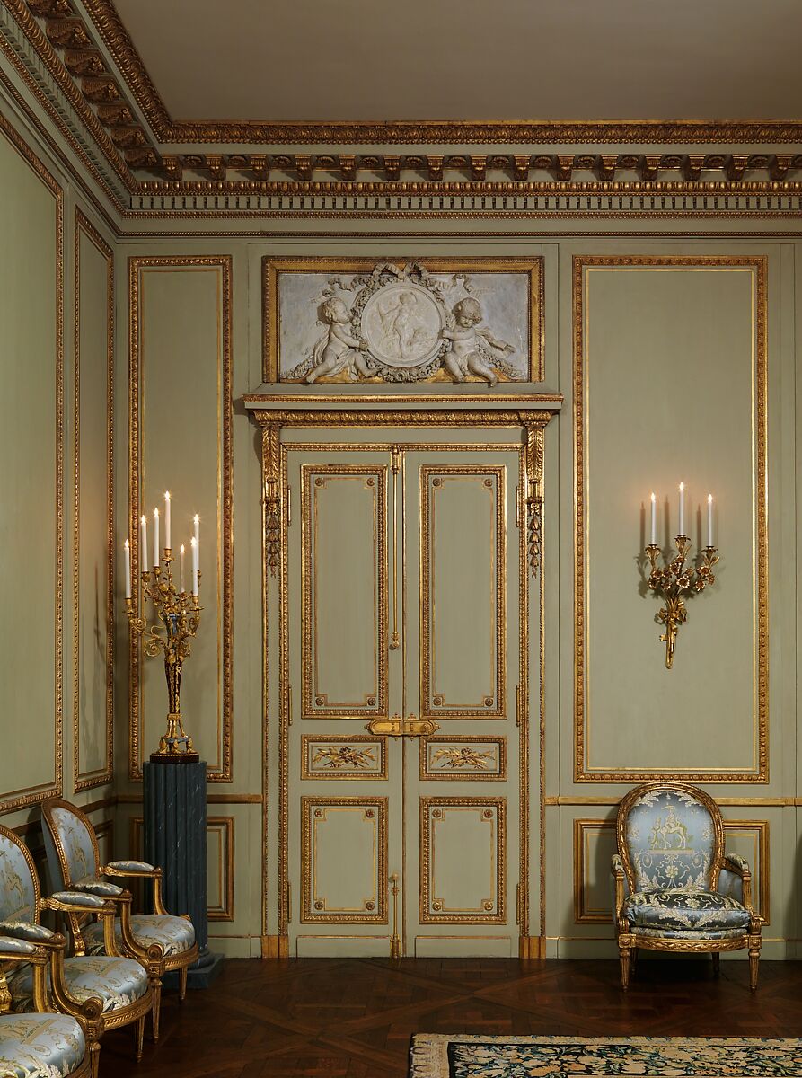 Grand Salon from the Hôtel de Tessé, Paris, Made by Nicolas Huyot (1700–1791), Carved, painted, and gilded oak; marble; plaster, French, Paris