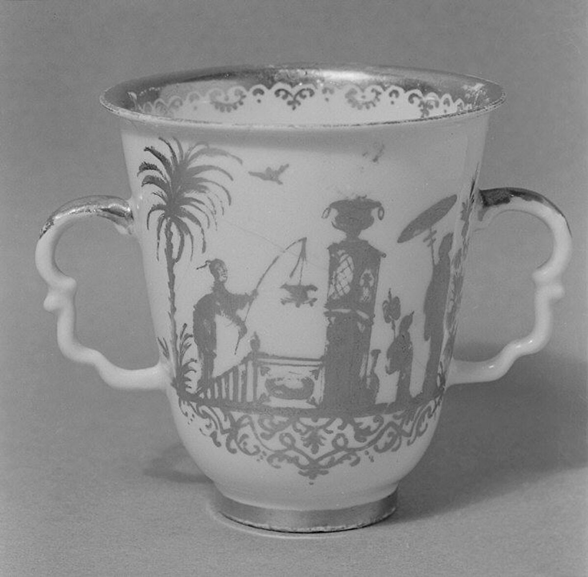 Two-handled cup, Meissen Manufactory (German, 1710–present), Hard-paste porcelain, German, Meissen with German, Augburg decoration 