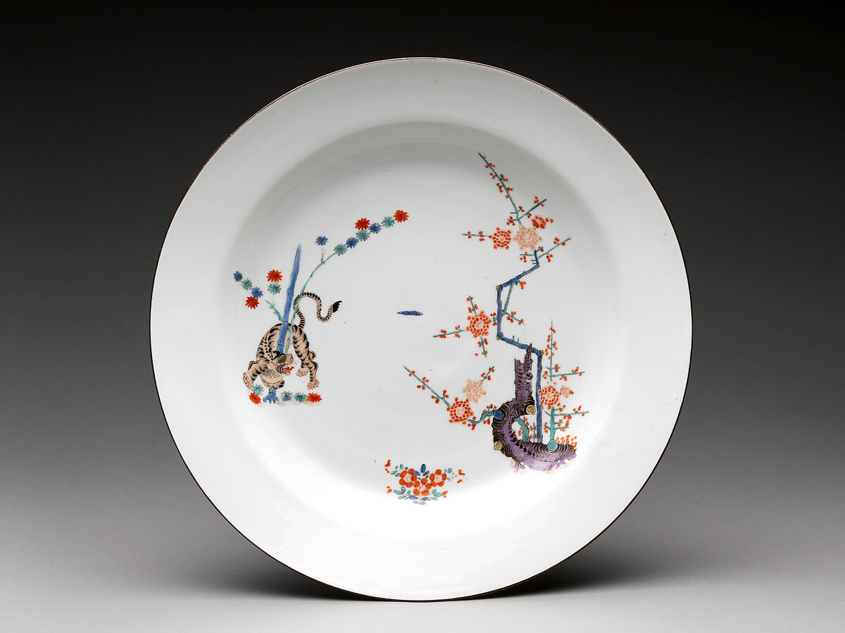 Plate with tiger and bamboo, Meissen Manufactory (German, 1710–present), Hard-paste porcelain painted with colored enamels over transparent glaze, German, Meissen 