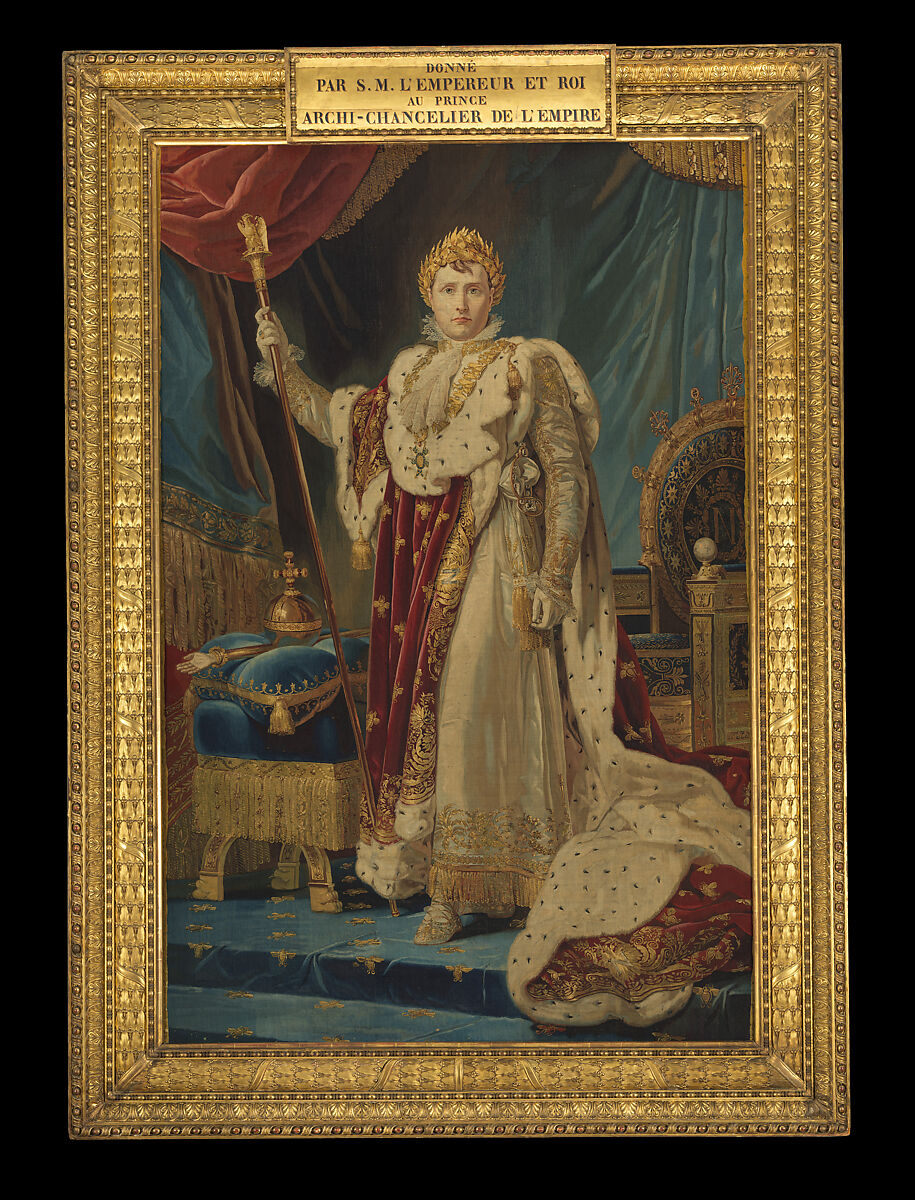 Portrait of Napoleon I, baron François Gérard  French, Wool, silk, silver-gilt thread (26-28 warps per inch, 10-12 per cm.); gilded pine frame, French, Paris