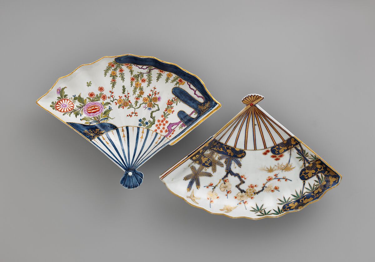 Fan-shaped dish, Vienna, Hard-paste porcelain painted with colored enamels over transparent glaze, Austrian, Vienna 