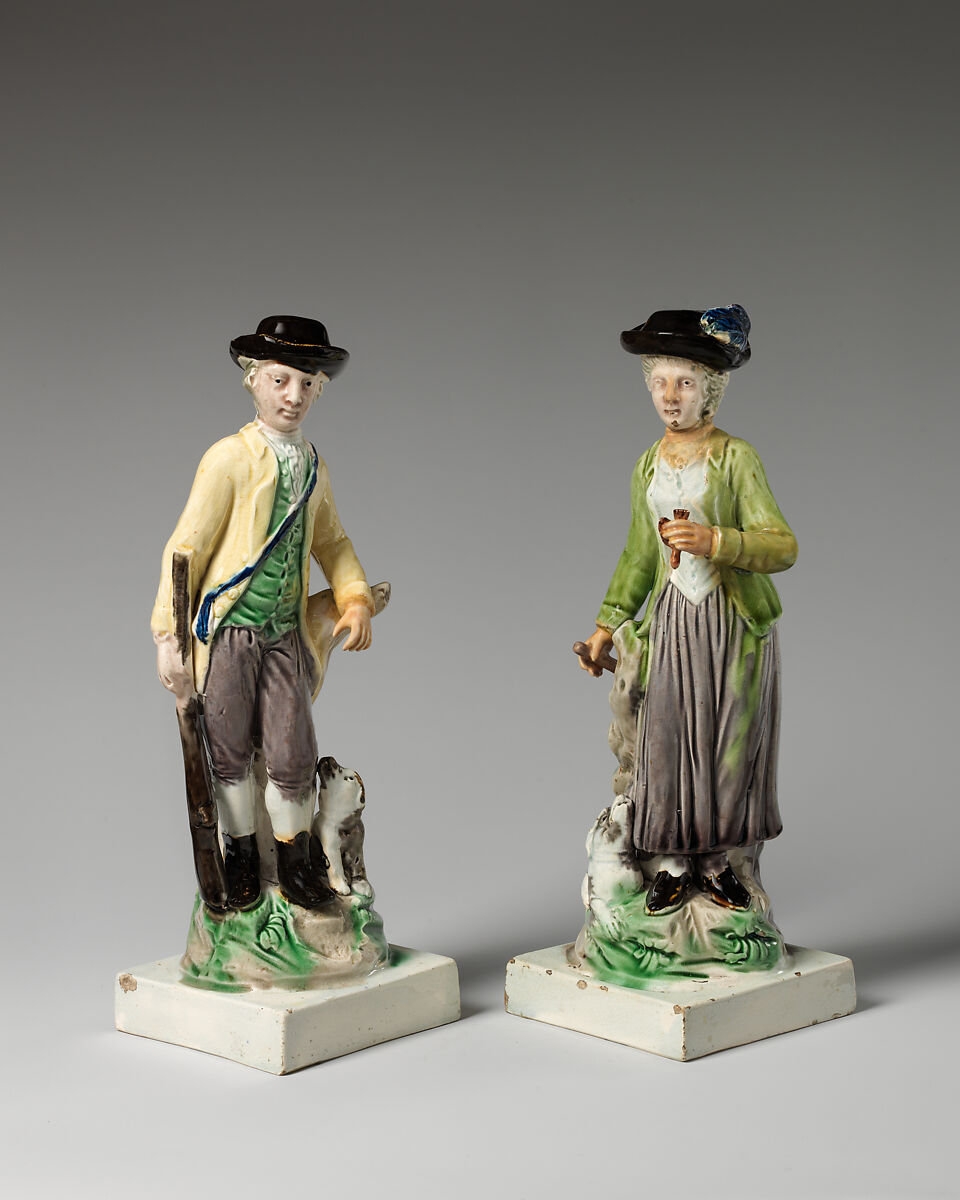 Sportsman and sportswoman, Ralph Wood the Younger (British, Burslem 1748–1795 Burslem), Lead-glazed earthenware, British, Burslem, Staffordshire 