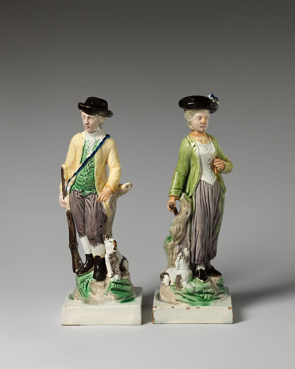 Sportsman and sportswoman, Ralph Wood the Younger (British, Burslem 1748–1795 Burslem), Lead-glazed earthenware, British, Burslem, Staffordshire