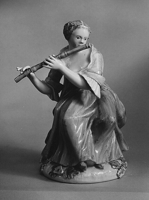 Woman with a flute, Longton Hall (British, Staffordshire, ca. 1749–1760), Soft-paste porcelain, British, Longton Hall, Staffordshire 