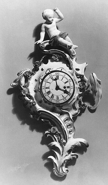 Wall clock (cartel), Höchst Manufactory (German, 1746–1796), Hard-paste porcelain, German, Höchst with British, London movement 