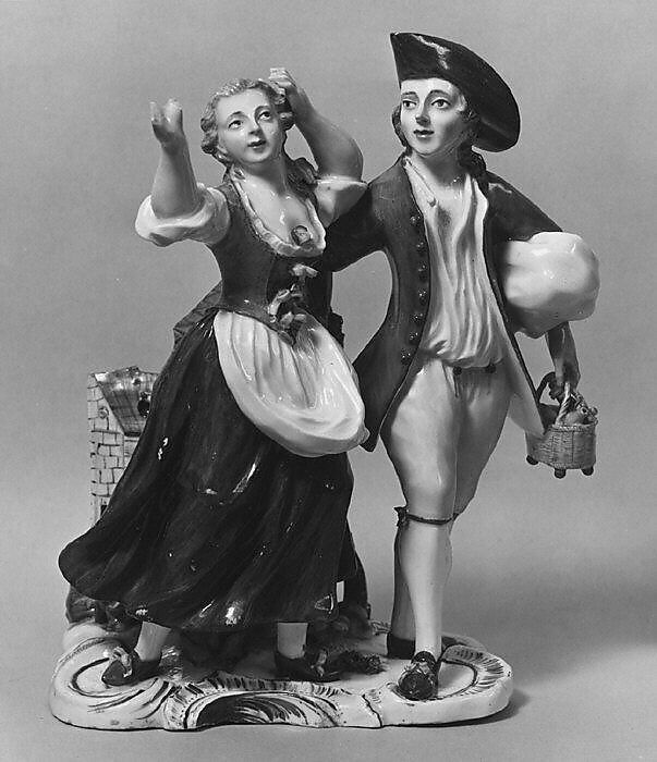 Boy and girl fleeing from a burning building, Höchst Manufactory (German, 1746–1796), Hard-paste porcelain, German, Höchst 