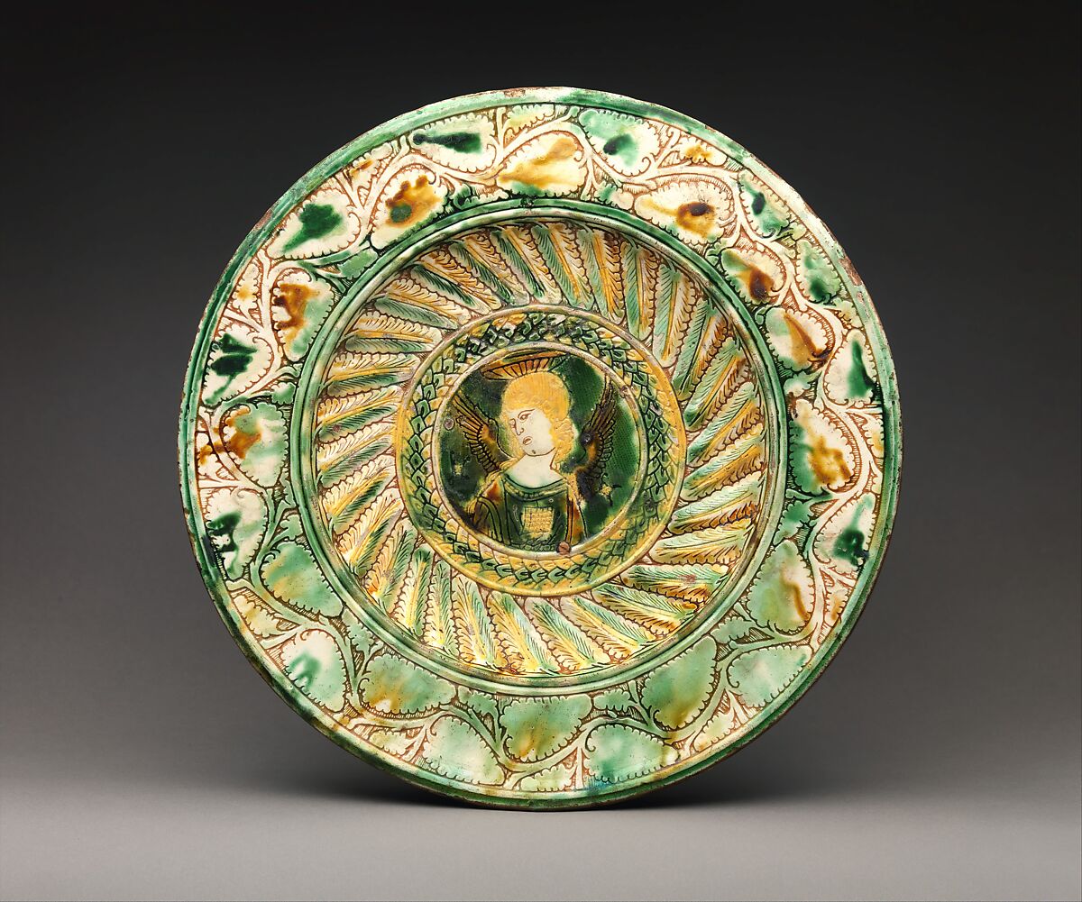 Plate with angels, Incised slipware, Italian, probably Ferrara 