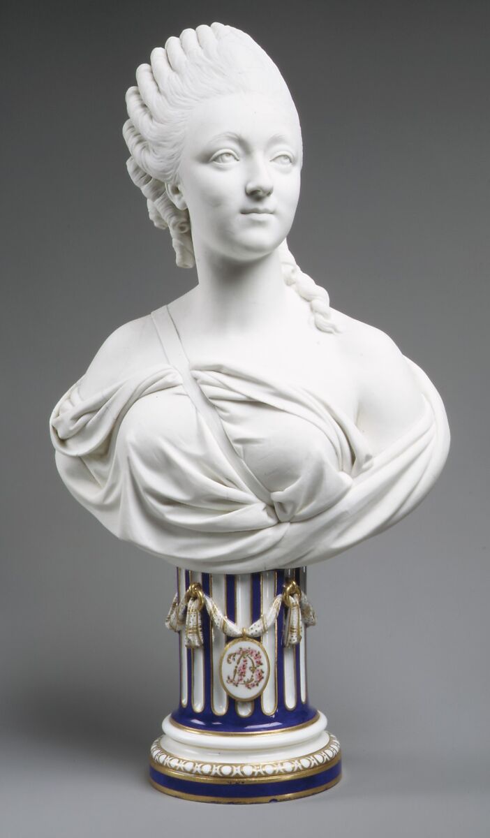 Madame du Barry (1746–1793), Sèvres Manufactory  French, Bust: soft-paste biscuit porcelain; pedestal: glazed porcelain, enameled and gilt, French, Sèvres