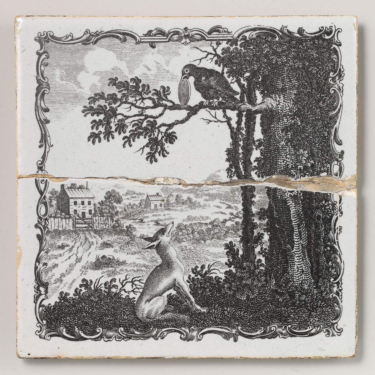Set of twelve tiles with scenes from Aesop's Fables, Tin-glazed earthenware, British, Liverpool