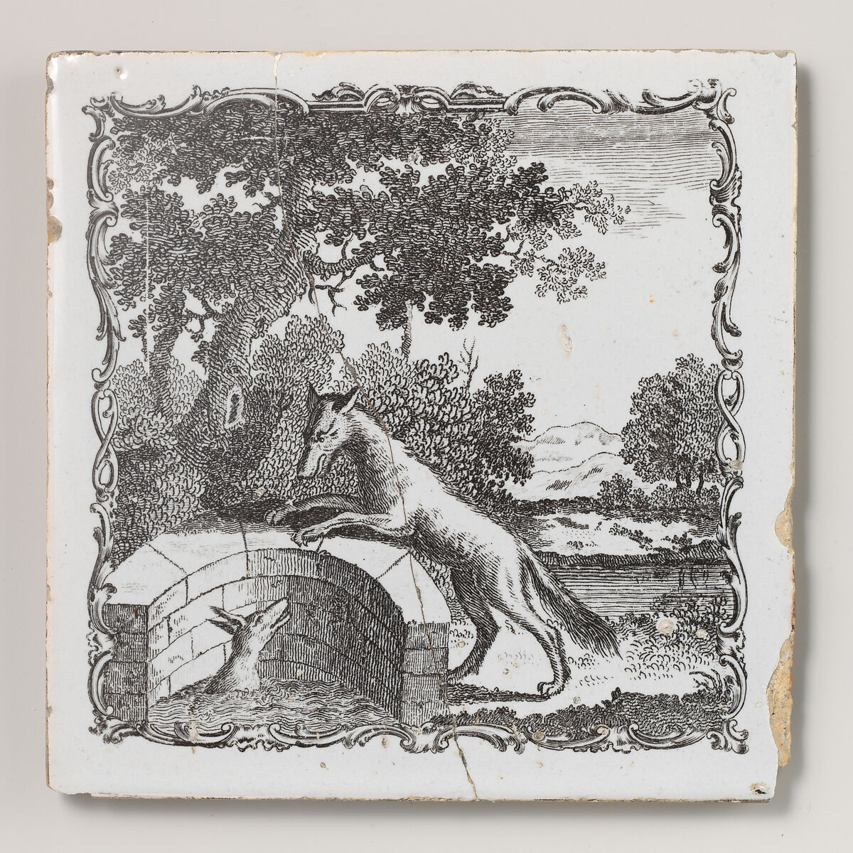 Set of twelve tiles with scenes from Aesop's Fables, Tin-glazed earthenware, British, Liverpool